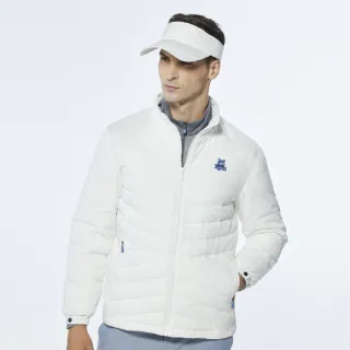 【Lynx Golf】男款吸濕排汗科技羽絨異材質剪裁設計長袖外套(白色)