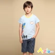 【Azio Kids 美國派】男童  短褲 單釦直條紋後腰包休閒短褲(藍)