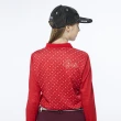 【Lynx Golf】女款吸濕排汗網眼材質滿版小愛心印花長袖POLO衫/高爾夫球衫(紅色)