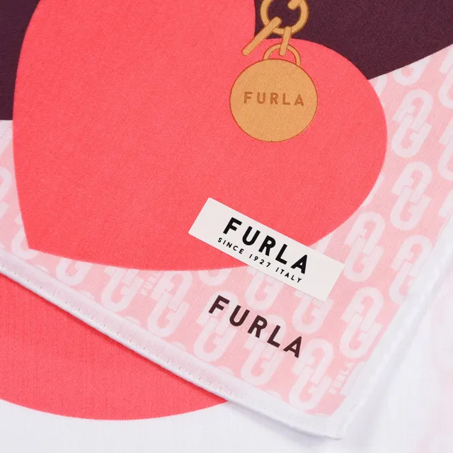 【FURLA 芙拉】滿版LOGO心心相印純綿帕巾(紅色)