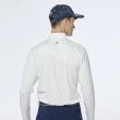 【Lynx Golf】男款吸濕排汗異材質剪接右肩Lynx字樣造型設計長袖立領POLO衫/高爾夫球衫(白色)