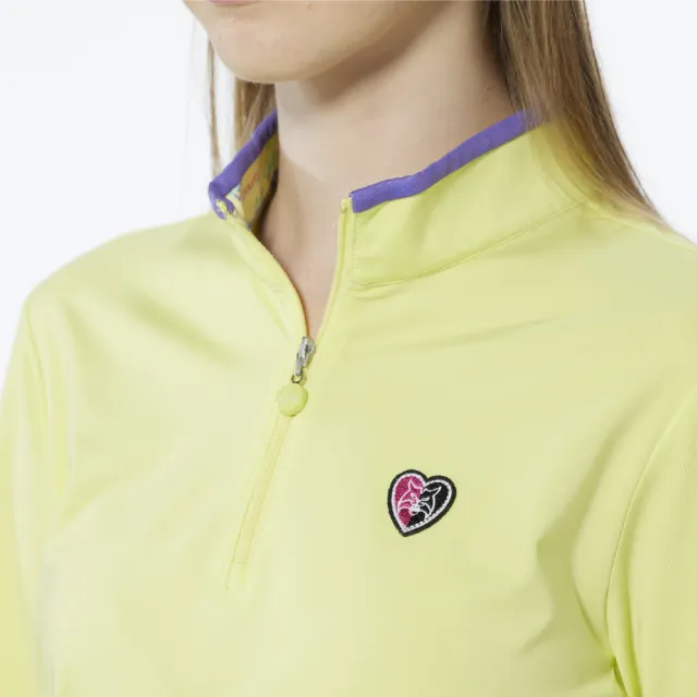 【Lynx Golf】女款遠紅外線保暖內刷毛彩色植絨LOGO長袖立領POLO衫/高爾夫球衫(亮黃色)