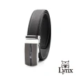 【Lynx】美國山貓-時尚男士十字壓紋皮帶腰帶 牛皮/經典款/自動扣 LY11-8364-99(黑色)