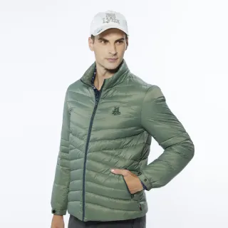 【Lynx Golf】男款保暖羽絨山貓織標LOGO夾標設計長袖外套(墨綠色)
