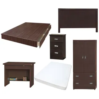 【顛覆設計】房間六件組 床頭片+抽屜床+獨立筒+床頭櫃+衣櫥+書桌(單大3.5尺)