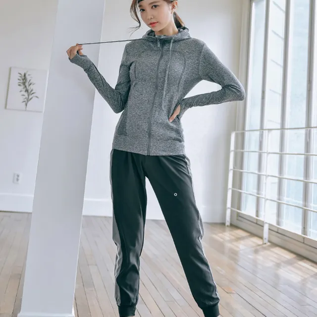 【Amhome】女星健身晨跑瑜珈休閒外套長褲2件式套裝#110635現貨+預購(灰色)