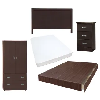 【顛覆設計】房間五件組 床頭片+抽屜床+獨立筒+床頭櫃+衣櫥(單大3.5尺)
