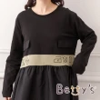 【betty’s 貝蒂思】圓領拼布印花長版洋裝(黑色)