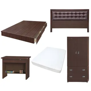 【顛覆設計】房間五件組 皮面床頭片+抽屜床+獨立筒+衣櫥+書桌(單大3.5尺)