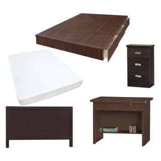 【顛覆設計】房間五件組 床頭片+抽屜床+獨立筒+床頭櫃+書桌(單大3.5尺)