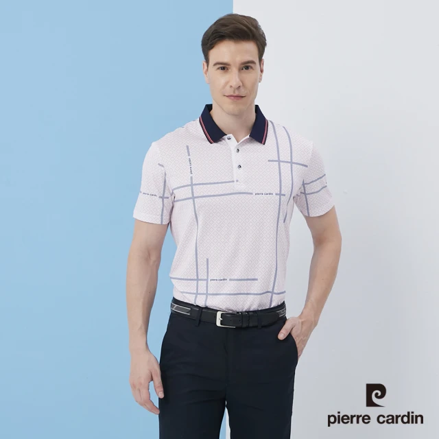 pierre cardin 皮爾卡登 商務休閒 男款 不規則暗紋印花短袖POLO衫-粉紅色(5217262-75)