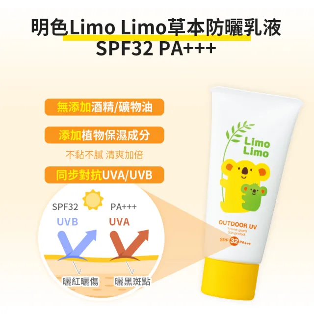 【MEISHOKU 明色】Limo Limo草本防曬乳液SPF32 PA+++ 50g(超值3入組 兒童 寶寶 溫和 防曬)