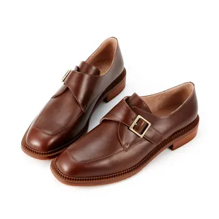 【HERLS】孟克鞋-全真皮英倫方頭單釦孟克鞋(深棕色)