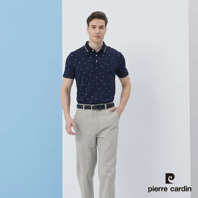 【pierre cardin 皮爾卡登】商務休閒 男款 網眼小三角印花短袖POLO衫-丈青色(5217279-38)