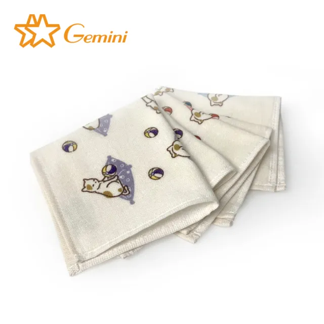 【Gemini 雙星】官方直營 和風逗球貓紗布小方巾(超值四入組)