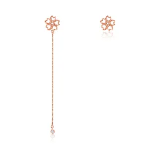 【周大福】小心意系列 花款18K玫瑰金垂墜式鑽石耳環