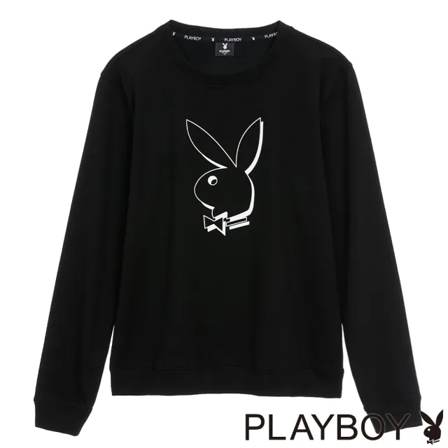【PLAYBOY】框兔撞色LOGO印花上衣(黑色)