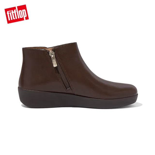 【FitFlop】SUMI LEATHER ANKLE BOOTS 簡約皮革短靴-女(巧克力棕)