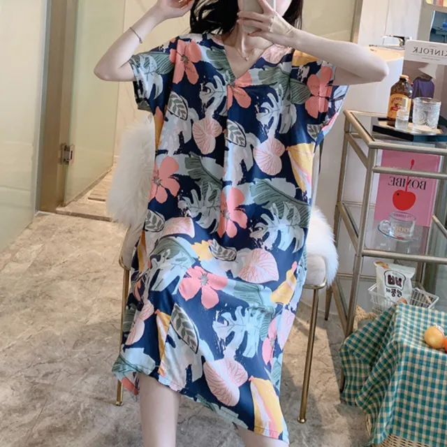 【NEW FORCE】知性美V領清新居家長裙-6色可選(居家推薦/親膚/棉質/日系風格)
