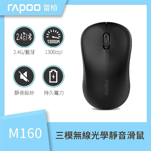 【rapoo 雷柏】M160 SILENT/BK 三模無線光學靜音滑鼠(黑)
