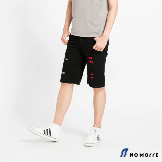 【NoMorre】休閒短褲 短褲 破壞補丁短褲 短褲男 男生短褲 韓版彈力 M-3L 黑色 台灣現貨 #7867(黑色)