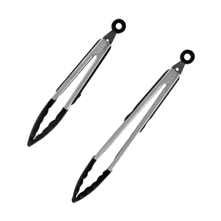 【Canko康扣】不沾桌不鏽鋼收納式矽膠料理夾/麵包夾/烤肉夾(2入組)