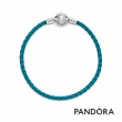 【Pandora官方直營】Pandora Moments 海貝飾扣綠松色編織皮繩