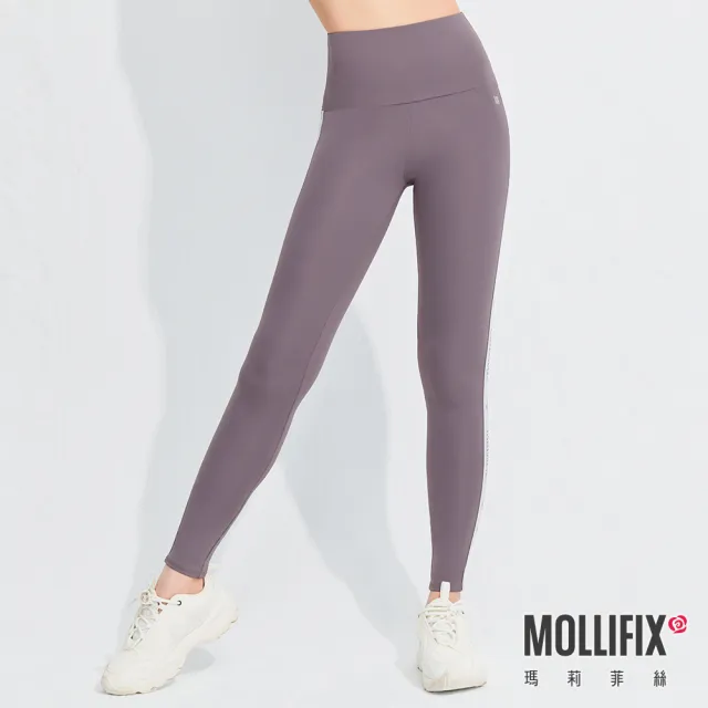 【Mollifix 瑪莉菲絲】Pixel Art 極簡側織帶動塑褲、瑜珈服、Legging(日暮灰)