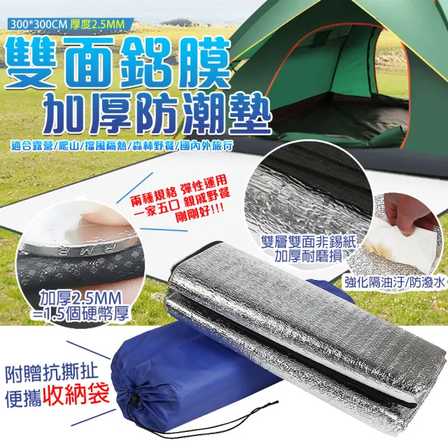 【TAS CAMP】露營專用 300x300 cm雙面鋁箔加厚防潮墊(鋁箔墊 睡墊 地墊 防潮墊 野餐墊)