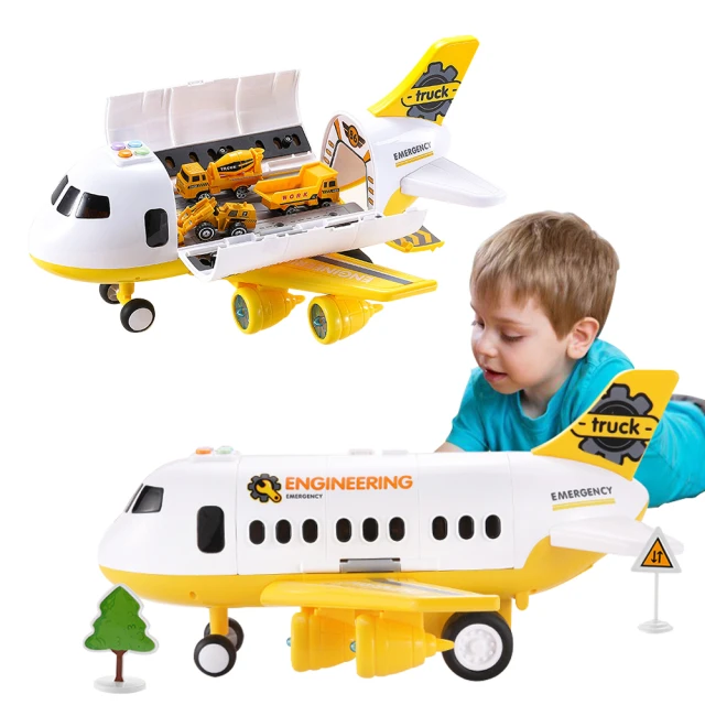 【JoyNa】模型玩具車加聲光飛機收納超值組 兒童玩具(消防車.警察車.工程車)
