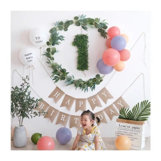 韓系小清新寶寶周歲氣球掛旗組1組-三款數字任選(生日氣球 派對佈置 周歲 慶生 布置)