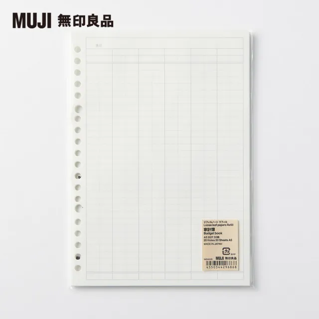 MUJI 無印良品】自由組合活頁筆記本內頁/20孔.A5.記帳表- momo購物網- 好評推薦-2025年1月