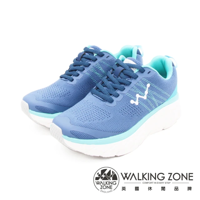 【WALKING ZONE】女 天痕W系列 飛線編織增高休閒鞋 女鞋(水藍)