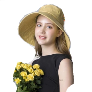 【ACTIONFOX】可變造型 女_大帽沿抗UV抗菌快乾遮陽帽/木質鈕釦+可折帽簷(630-5290 黃色)