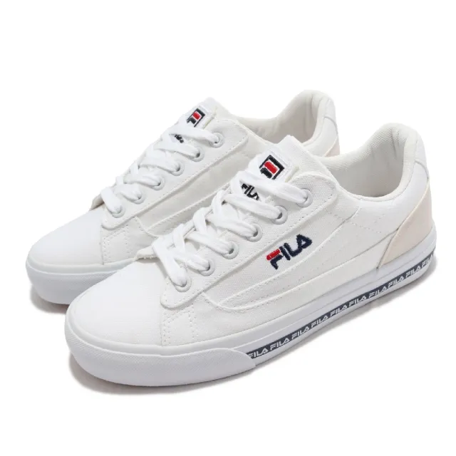 【FILA】休閒鞋 Classic Kicks L 2.0 女鞋 斐樂 韓版 簡約帆布鞋 電繡Logo 緩震 白褐(5C932V123)