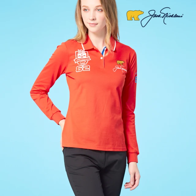 【Jack Nicklaus 金熊】GOLF女款印花吸濕排汗POLO衫/高爾夫球衫-修身版(橘紅色)