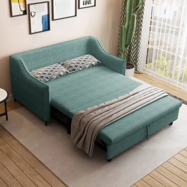 【BODEN】羅旺綠色布沙發床組/雙人椅/二人座(贈抱枕)