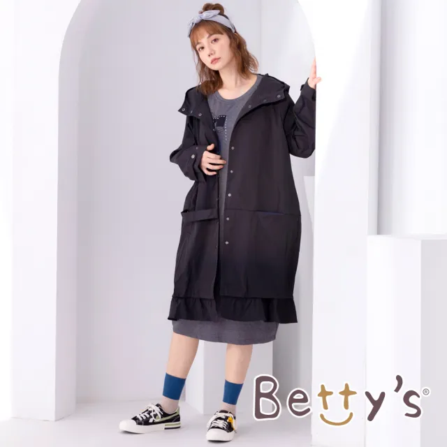 【betty’s 貝蒂思】荷葉邊寬版連帽風衣(黑色)