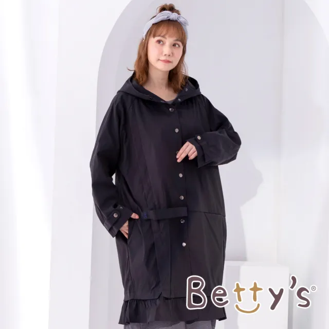 【betty’s 貝蒂思】荷葉邊寬版連帽風衣(黑色)