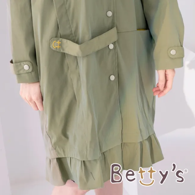 【betty’s 貝蒂思】荷葉邊寬版連帽風衣(霧綠色)