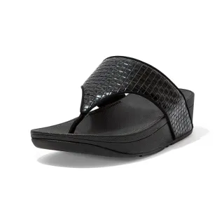 【FitFlop】OLIVE METALLIC RAFFIA TOE-POST SANDALS 金屬光格紋夾腳涼鞋-女(靓黑色)