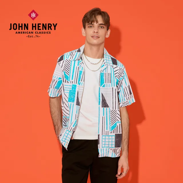 【JOHN HENRY】古巴領斜紋撞色短襯