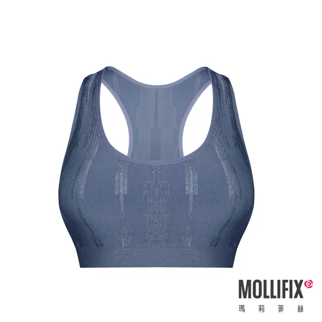 【Mollifix 瑪莉菲絲】A++ 微光挖背浮托BRA、瑜珈服、無鋼圈、運動內衣(暗夜藍)