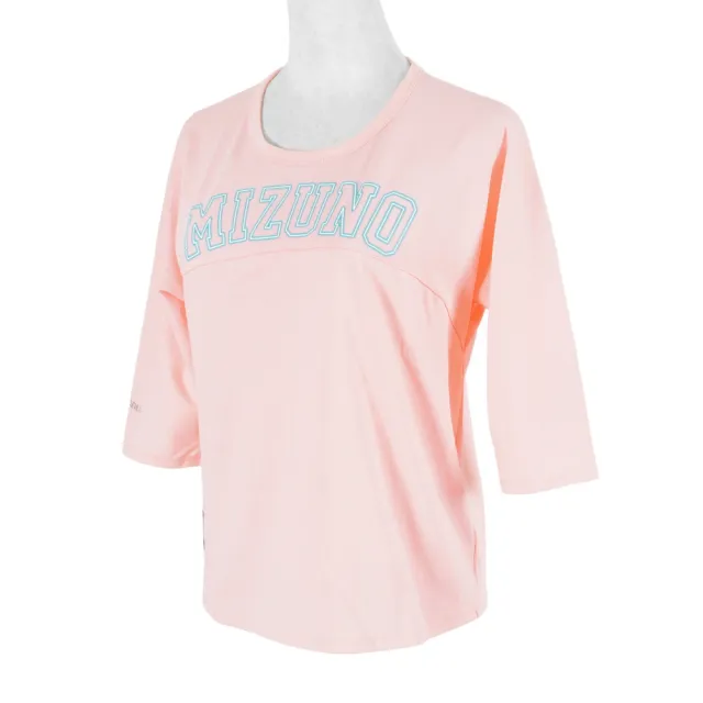 【MIZUNO 美津濃】Mizuno T-Shirt 女 T恤 短袖 七分袖 復古 休閒 修飾 MIT 粉紅(D2TA120266)