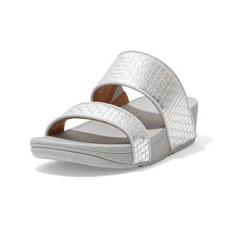 【FitFlop】OLIVE METALLIC RAFFIA SLIDES 金屬光格紋雙帶涼鞋-女(銀色)