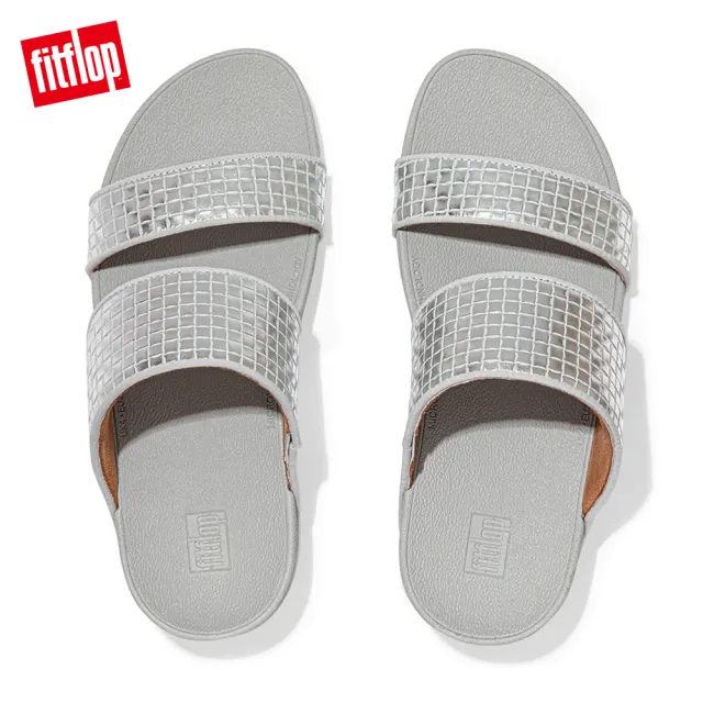 【FitFlop】OLIVE METALLIC RAFFIA SLIDES 金屬光格紋雙帶涼鞋-女(銀色)