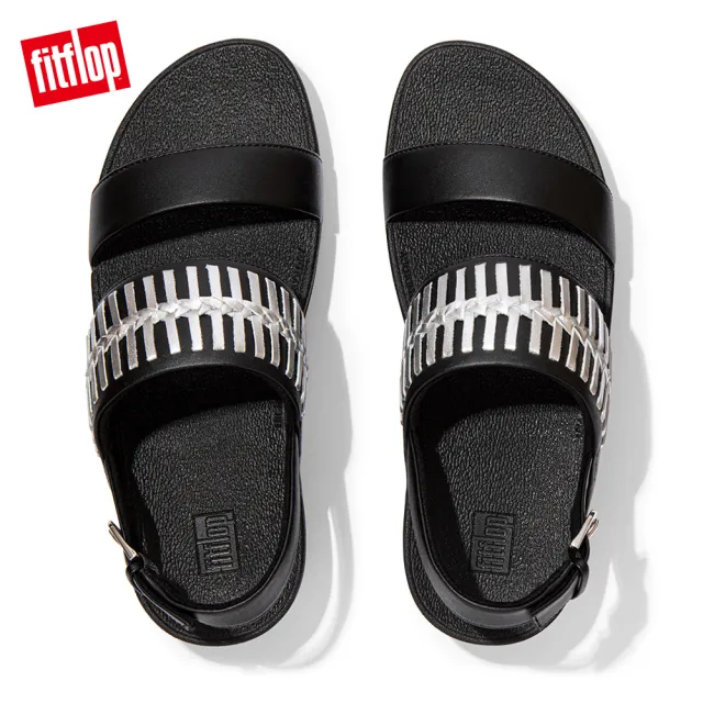 【FitFlop】LULU WRAPPED WEAVE BACK-STRAP SANDALS 金屬色編織造型後帶涼鞋-女(黑色)