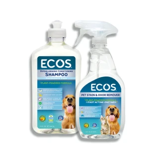 【ECOS】天然溫和寵物沐浴乳+天然寵物環境清潔除臭噴霧(洗澡、環境除臭2入組 犬貓皆適用)