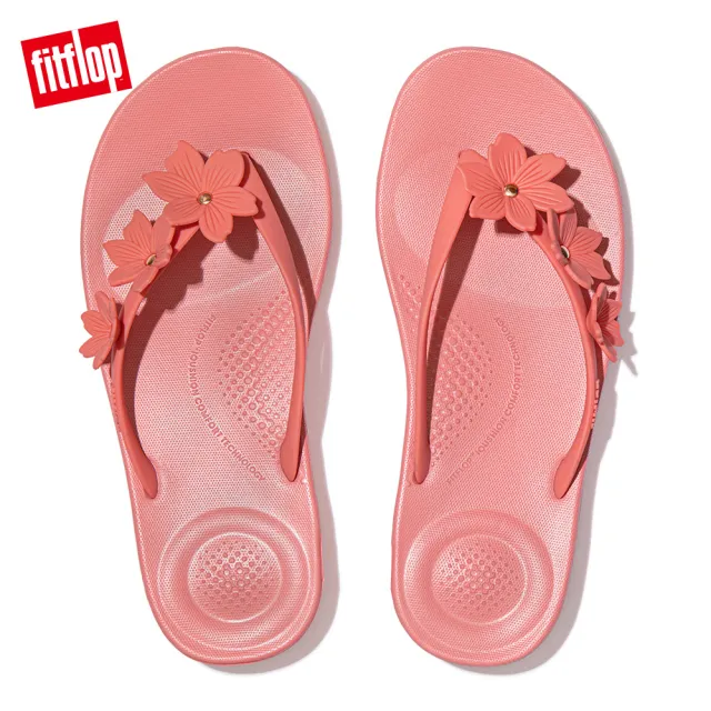 【FitFlop】IQUSHION PEARLISED FLOWER FLIP-FLOPS 花飾輕量人體工學戲水夾腳拖-女(柔和粉)