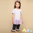 【Azio Kids 美國派】女童 內搭褲 褲腳蕾絲波浪蝴蝶結內搭褲(藍)